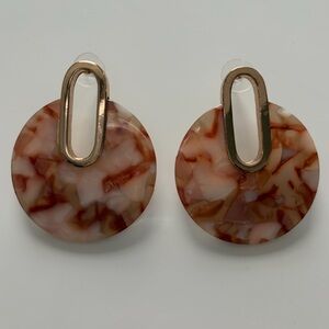 Marbled Round Resin Drop Earrings in Cream & Brown
